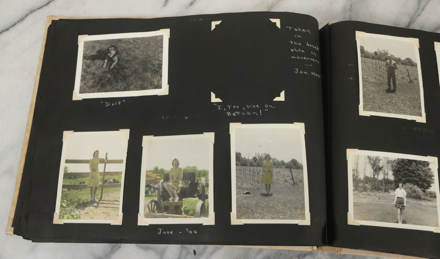 Lot 075 - Vintage WWII Era (1940s) Snapshot Photo Album Featuring Many Photos Of Soldiers, Boston, Farm Animals, Belonged To Francis And Melvin De Jaqer, Photos From Camp Forrest Tennessee, All Photos Pictured