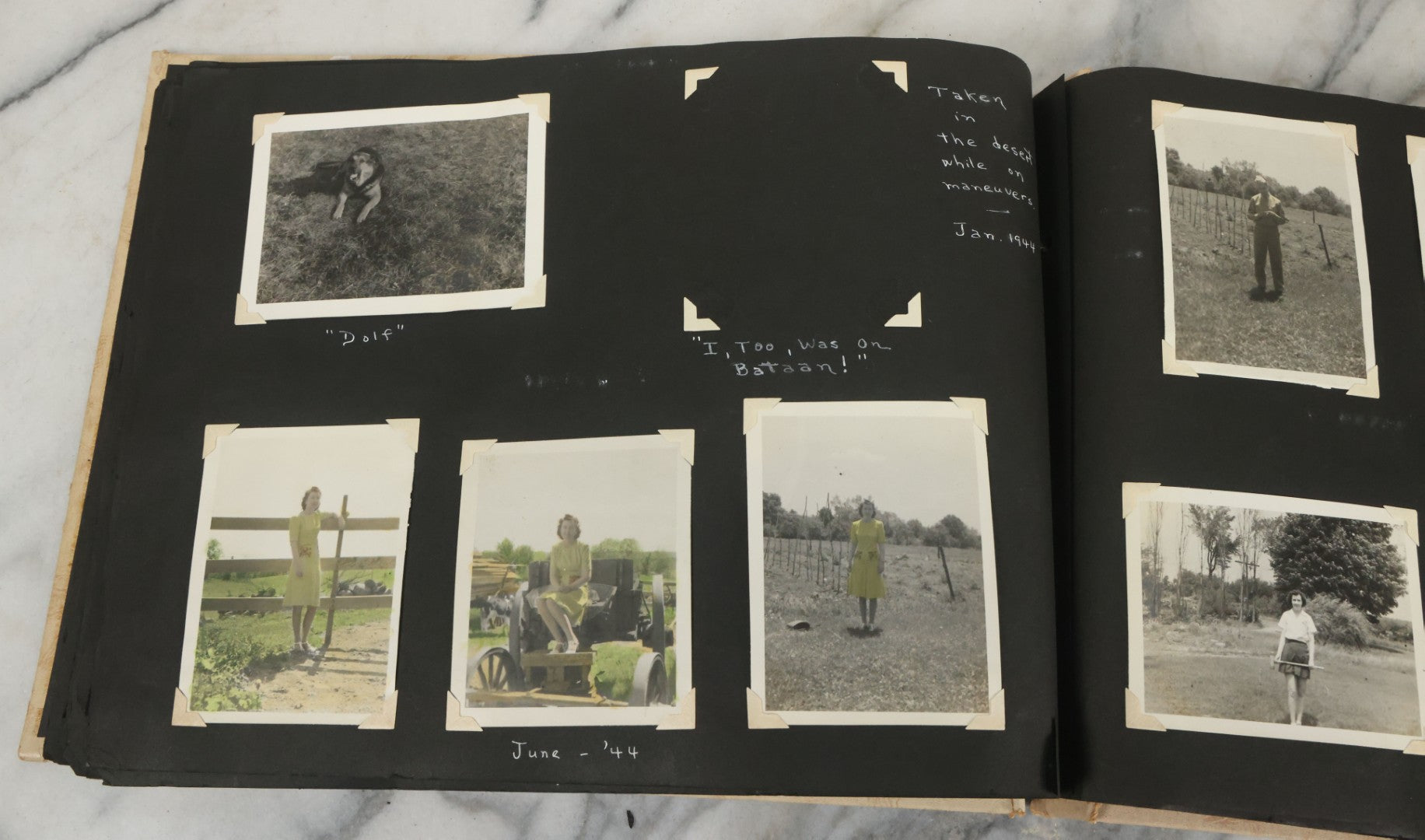 Lot 075 - Vintage WWII Era (1940s) Snapshot Photo Album Featuring Many Photos Of Soldiers, Boston, Farm Animals, Belonged To Francis And Melvin De Jaqer, Photos From Camp Forrest Tennessee, All Photos Pictured