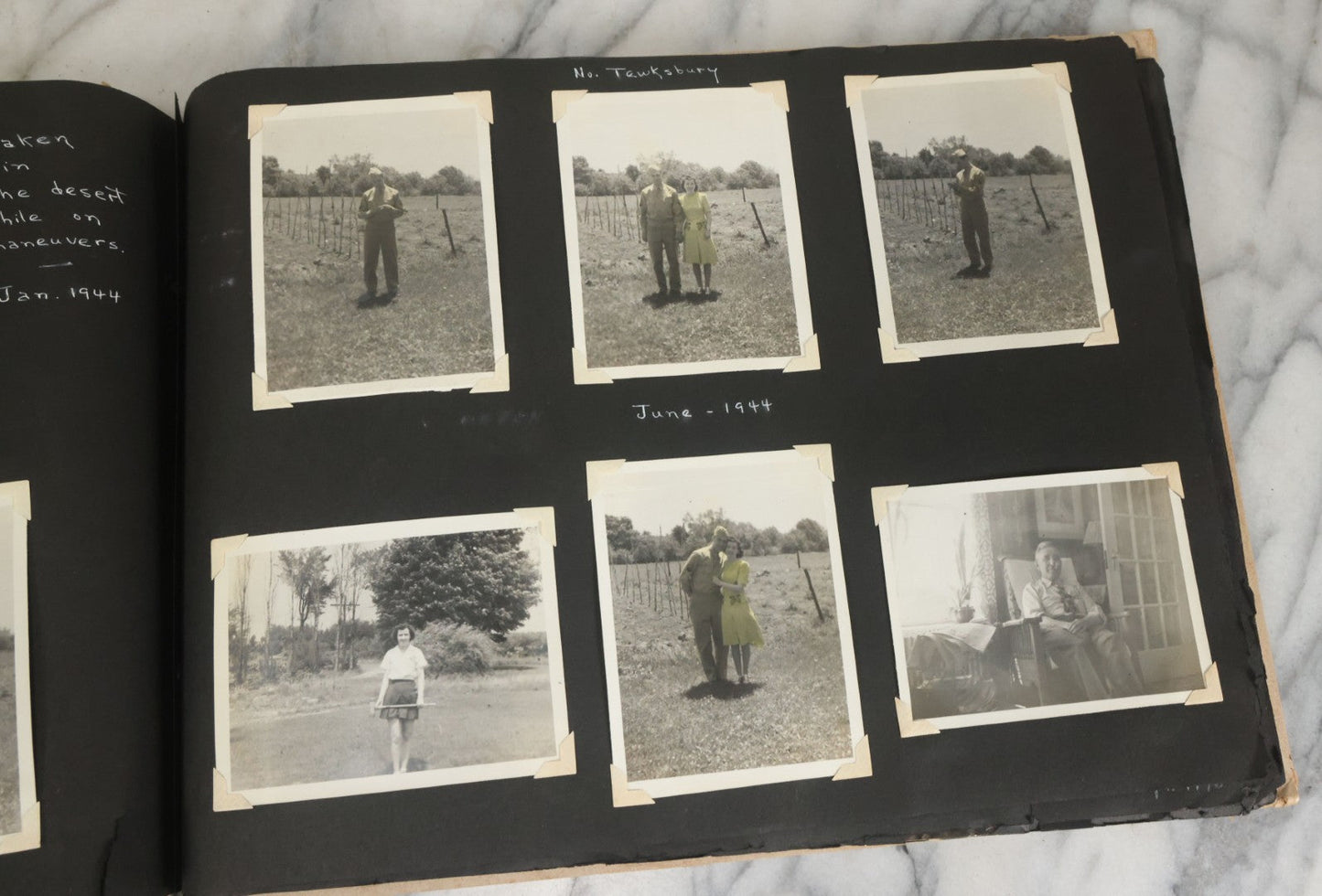 Lot 075 - Vintage WWII Era (1940s) Snapshot Photo Album Featuring Many Photos Of Soldiers, Boston, Farm Animals, Belonged To Francis And Melvin De Jaqer, Photos From Camp Forrest Tennessee, All Photos Pictured