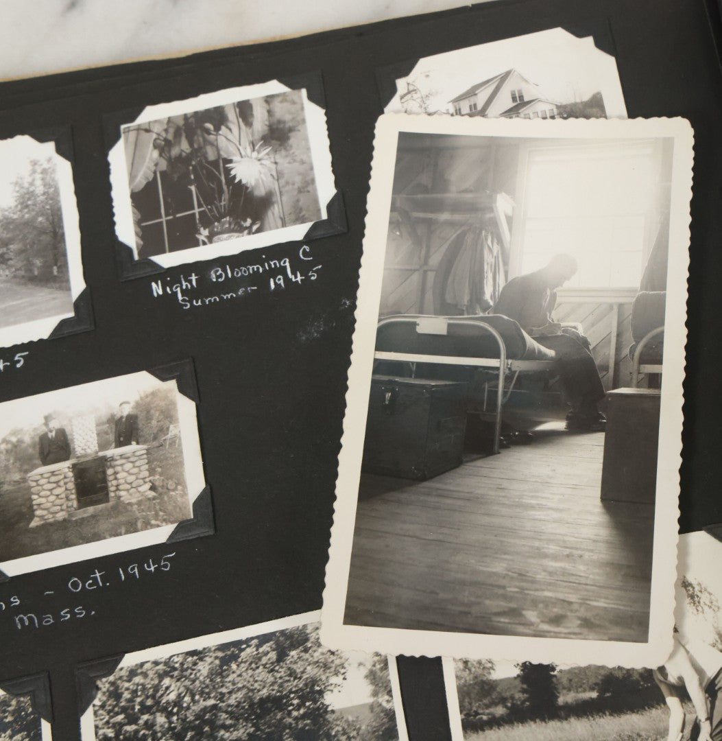 Lot 075 - Vintage WWII Era (1940s) Snapshot Photo Album Featuring Many Photos Of Soldiers, Boston, Farm Animals, Belonged To Francis And Melvin De Jaqer, Photos From Camp Forrest Tennessee, All Photos Pictured