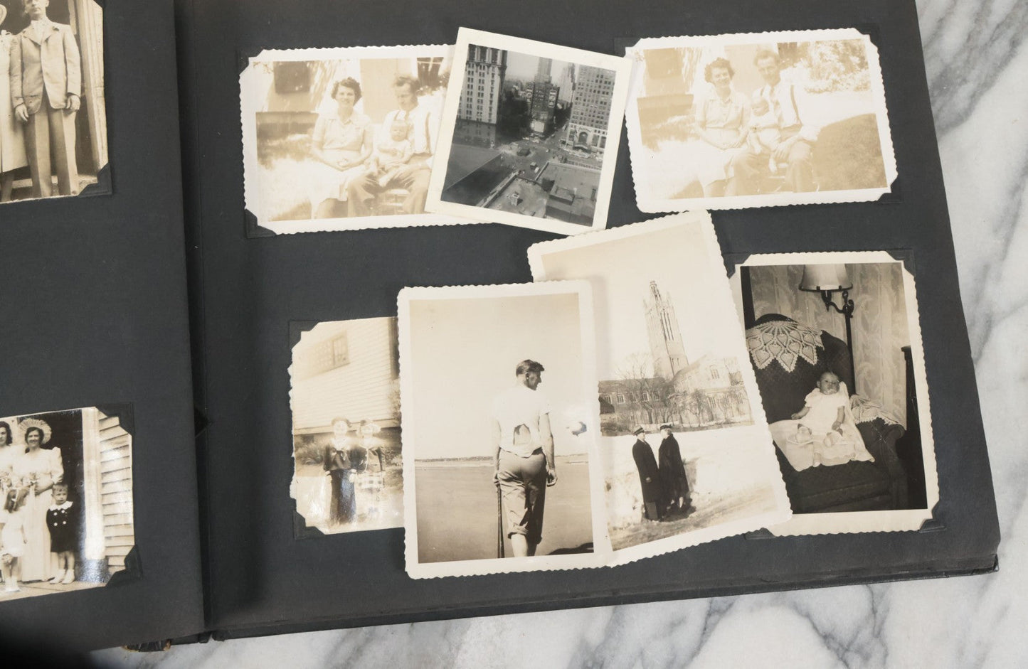 Lot 076 - Vintage Snapshot Photo Album Containing Mostly Photos Of Children And Family And Photos Of Times Square, New York City, Wedding Photos, With Pirate On Cover, Circa 1940s, Note Cover Detached, All Photos Pictured