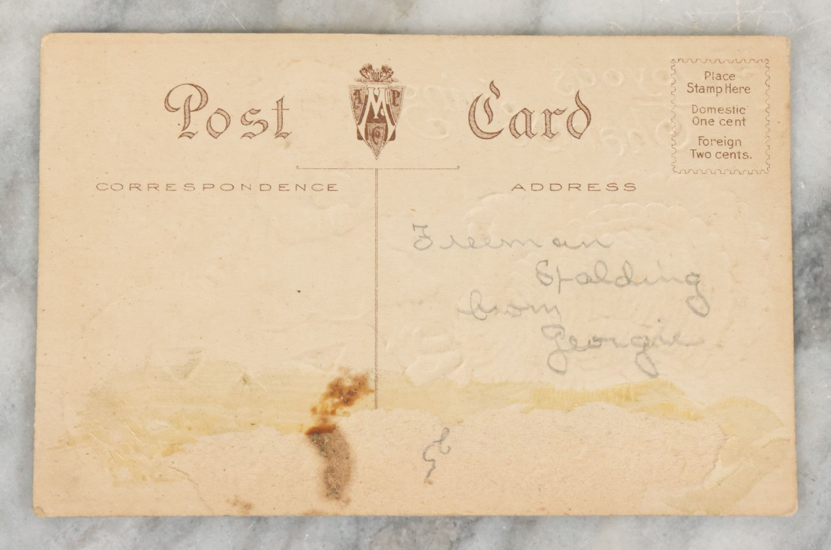 Lot 079 - Antique "A Joyous Thanksgiving" Embossed Postcard With Halloween Pumpkin Jack-O-Lantern, J.O.L., Black Cat And Turkey, Not Postmarked, Note Worn Back