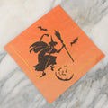 Lot 080 - Single Vintage Halloween Napkin With Dancing Witch, Bats, Halloween Pumpkin Jack-O-Lantern, J.O.L.