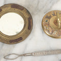 Lot 092 - Antique 3 Item Metal Grouping Including Miniature Pocket Mirror, Brass Doorbell Knob, And Advertising Button Hook For Reynolds' Shoe Store, Milford, Massachusetts