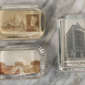 Lot 099 - Grouping Of 3 Antique Glass Paperweights Including Muller Building Dorchester Mutual Fire Insurance Company, Boston, Normal School, Hyannis, And Union Chapel Hopedale, Massachusetts