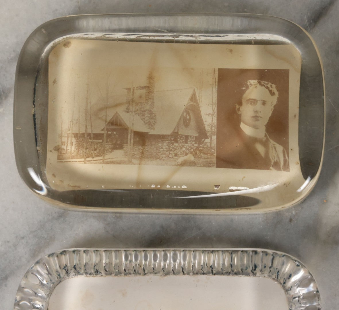 Lot 099 - Grouping Of 3 Antique Glass Paperweights Including Muller Building Dorchester Mutual Fire Insurance Company, Boston, Normal School, Hyannis, And Union Chapel Hopedale, Massachusetts