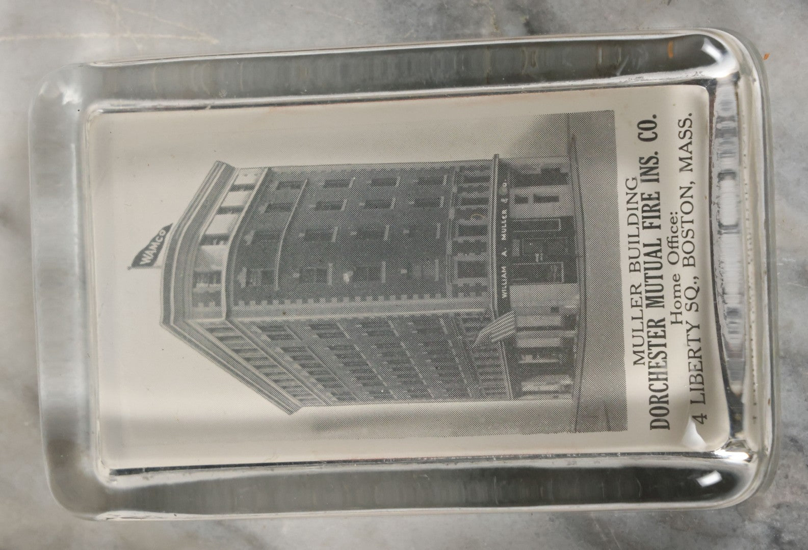 Lot 099 - Grouping Of 3 Antique Glass Paperweights Including Muller Building Dorchester Mutual Fire Insurance Company, Boston, Normal School, Hyannis, And Union Chapel Hopedale, Massachusetts