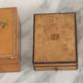 Lot 100 - Grouping Of 3 Vintage And Antique Wooden Keepsake Boxes Including Inlaid Box With Dragons Pocket Watch Box And Box With Flower Decal