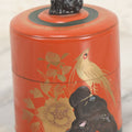 Lot 104 - Vintage Orange Tea Tin With Hand Painted Bird And Flower Details, Foo Dog Lid Handle, Made In Japan