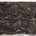Lot 001 - Antique Hand Carved Wood Relief Plaque With Dragons, 16" x 12-1/2"