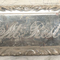 Lot 008 - Antique Cast Metal Chrome At Rest Casket Memorial Plaque, 7-1/4" x 3-3/4"