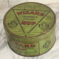 Lot 011 - Antique Triangle Wizard Polish Mop Tin Lithograph Advertising Tin By Wizard Products Company, Chicago, With Black Cat ,Owl, And Woman Wizard Trademark Motif