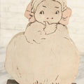 Lot 023 - Vintage Folk Art Wood Cut Painted Door Stop, Little Girl In Bloomers, Pink Bow, Sucking Thumb