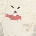 Lot 024 - Vintage Folk Art Wood Cut Painted Door Stop, White Shiba Inus Dog With Pink/Red Bowtie