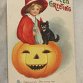 Lot 033 - Antique Embossed Halloween Postcard With Little Girl Witch, Black Cat, Smiling Pumpkin Jack-O-Lantern J.O.L., Illustrated By Ellen Clapsaddle, Series No. 1667, International Art Publishing Co., Printer In Germany, Unused, Note Corner Loss