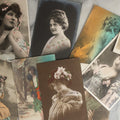 Lot 085 - Grouping Of Ten Antique And Vintage Photographic Postcards Of Women Including Many With Hand Coloring, Tinting, Woman With Large Bow In Hair, Etc., (Grouping E)