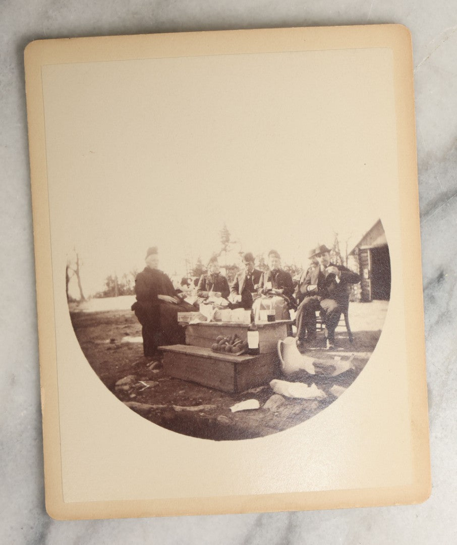 Lot 097 - Grouping Of Thirteen Antique Boarded Photographs / Small Sized Cabinet Cards Of A Group Of People Enjoying A Picnic Outing, Including Photos On Horse Drawn Carriage, With Cow, Etc.