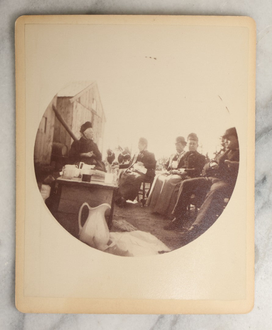 Lot 097 - Grouping Of Thirteen Antique Boarded Photographs / Small Sized Cabinet Cards Of A Group Of People Enjoying A Picnic Outing, Including Photos On Horse Drawn Carriage, With Cow, Etc.