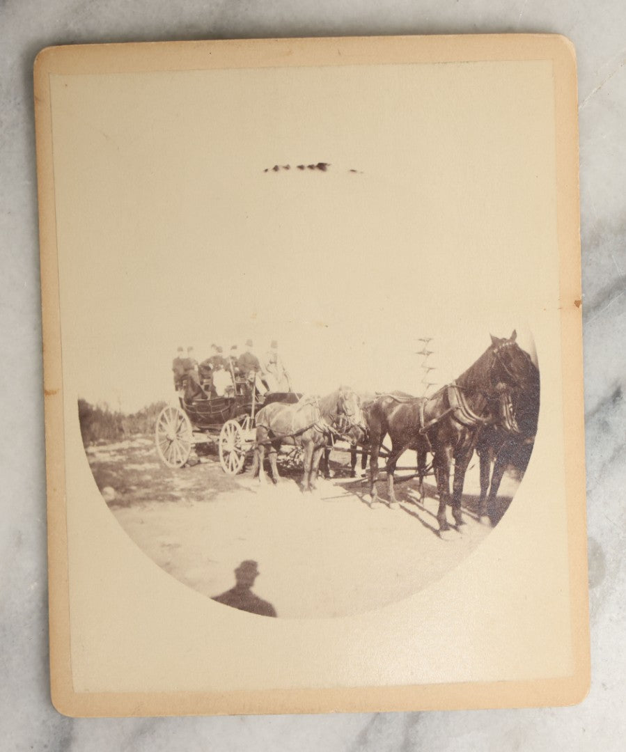 Lot 097 - Grouping Of Thirteen Antique Boarded Photographs / Small Sized Cabinet Cards Of A Group Of People Enjoying A Picnic Outing, Including Photos On Horse Drawn Carriage, With Cow, Etc.