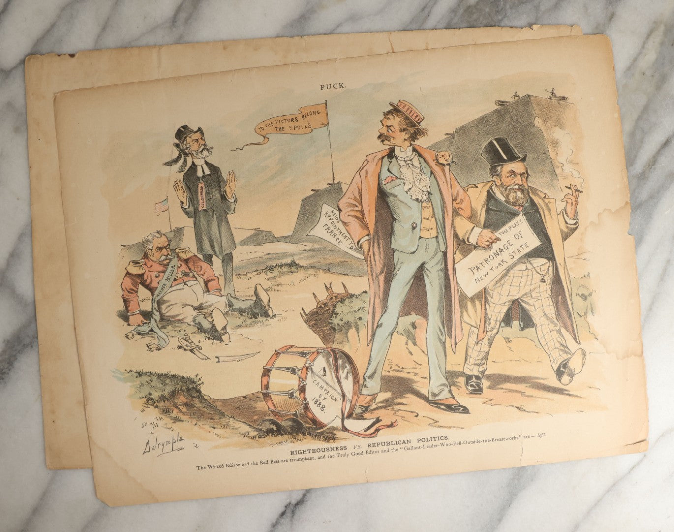 Lot 099 - Grouping Of Eleven Antique Prints From Puck Magazine, Late 19th Century, With Many Satirical, Political Subjects