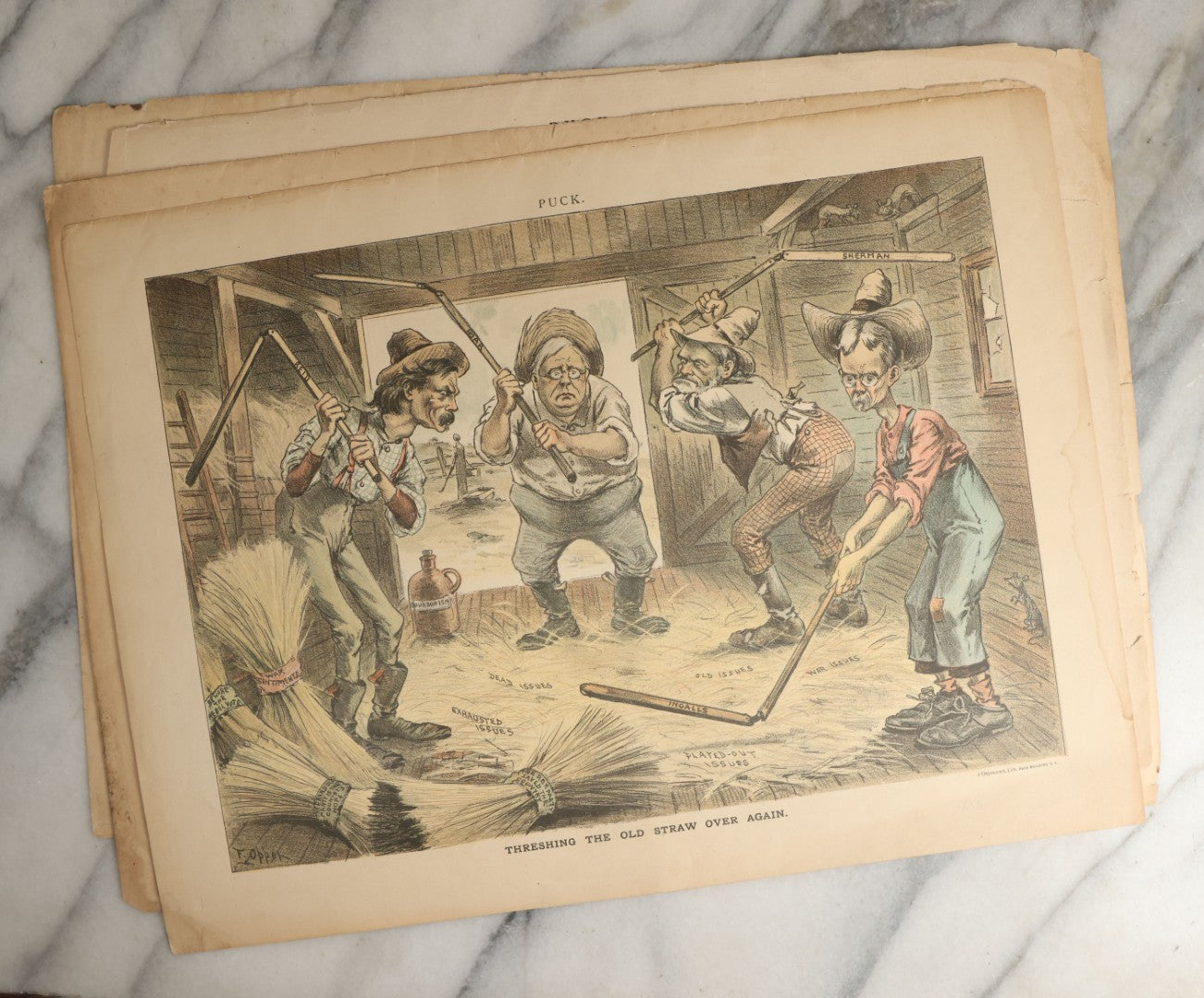 Lot 099 - Grouping Of Eleven Antique Prints From Puck Magazine, Late 19th Century, With Many Satirical, Political Subjects