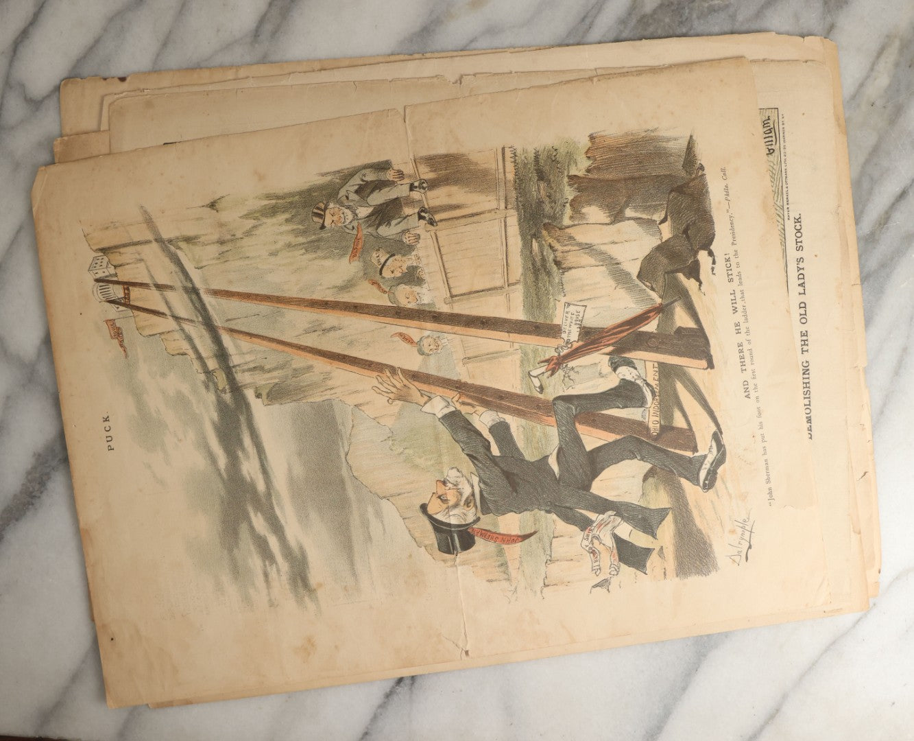 Lot 099 - Grouping Of Eleven Antique Prints From Puck Magazine, Late 19th Century, With Many Satirical, Political Subjects