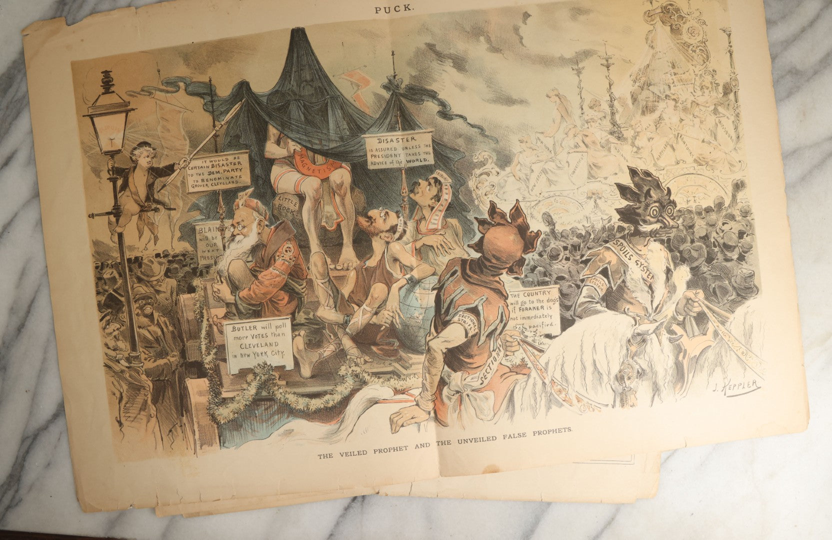 Lot 099 - Grouping Of Eleven Antique Prints From Puck Magazine, Late 19th Century, With Many Satirical, Political Subjects