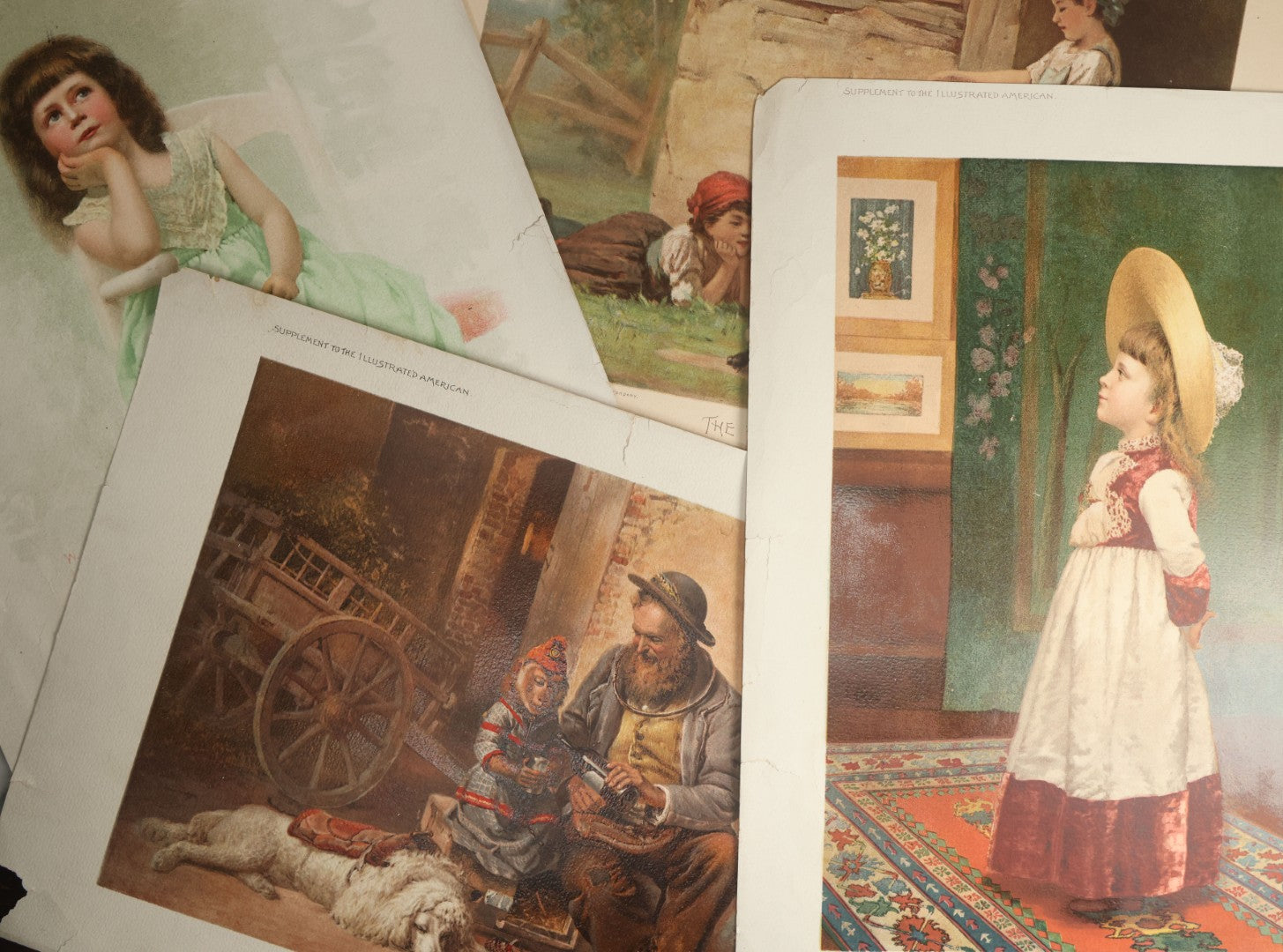Lot 100 - Grouping Of Four Antique Chromolithograph Prints Including Monkey And Dog, Children, Etc.