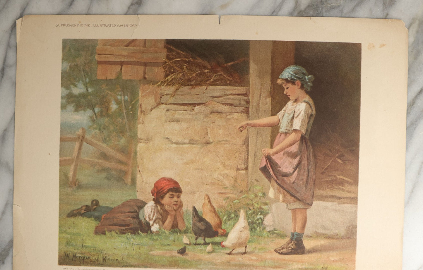 Lot 100 - Grouping Of Four Antique Chromolithograph Prints Including Monkey And Dog, Children, Etc.