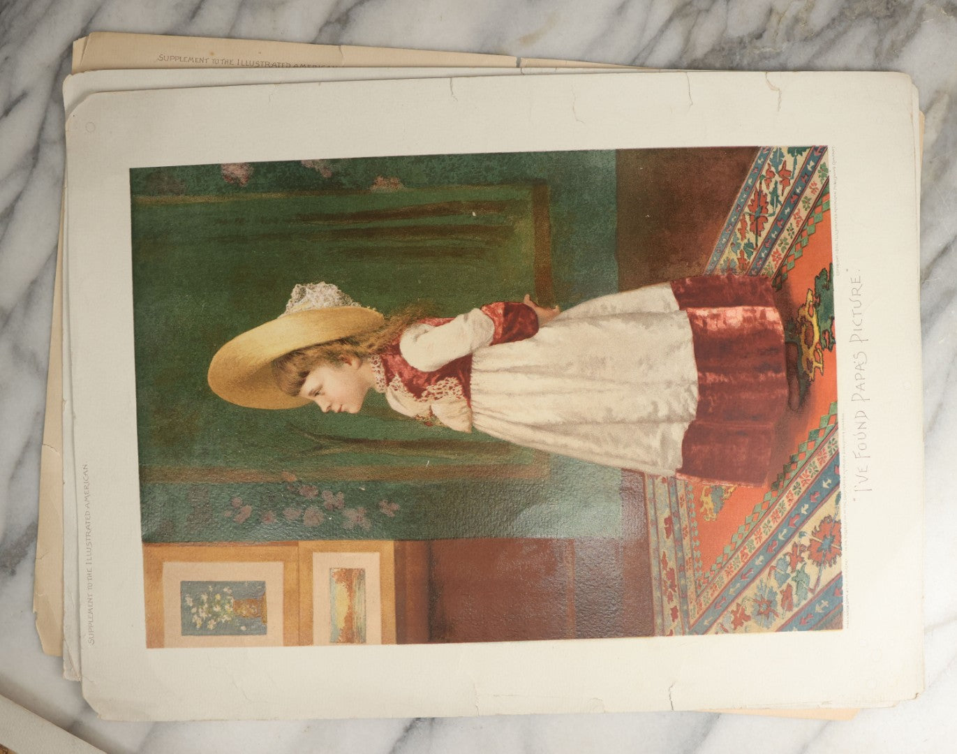 Lot 100 - Grouping Of Four Antique Chromolithograph Prints Including Monkey And Dog, Children, Etc.