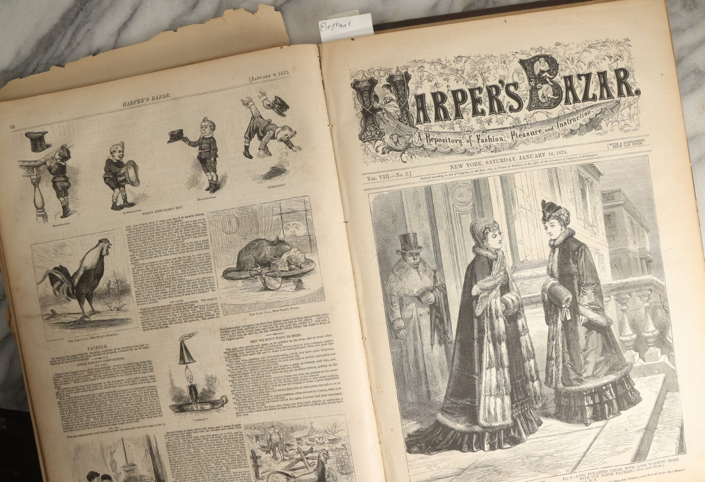 Lot 102 - Antique Harper's Bazaar Magazine Bound Compendium With Many Illustrations, Circa 1870s, Poor Craft Grade Condition