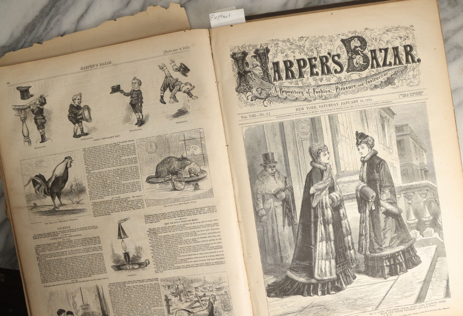Lot 102 - Antique Harper's Bazaar Magazine Bound Compendium With Many Illustrations, Circa 1870s, Poor Craft Grade Condition
