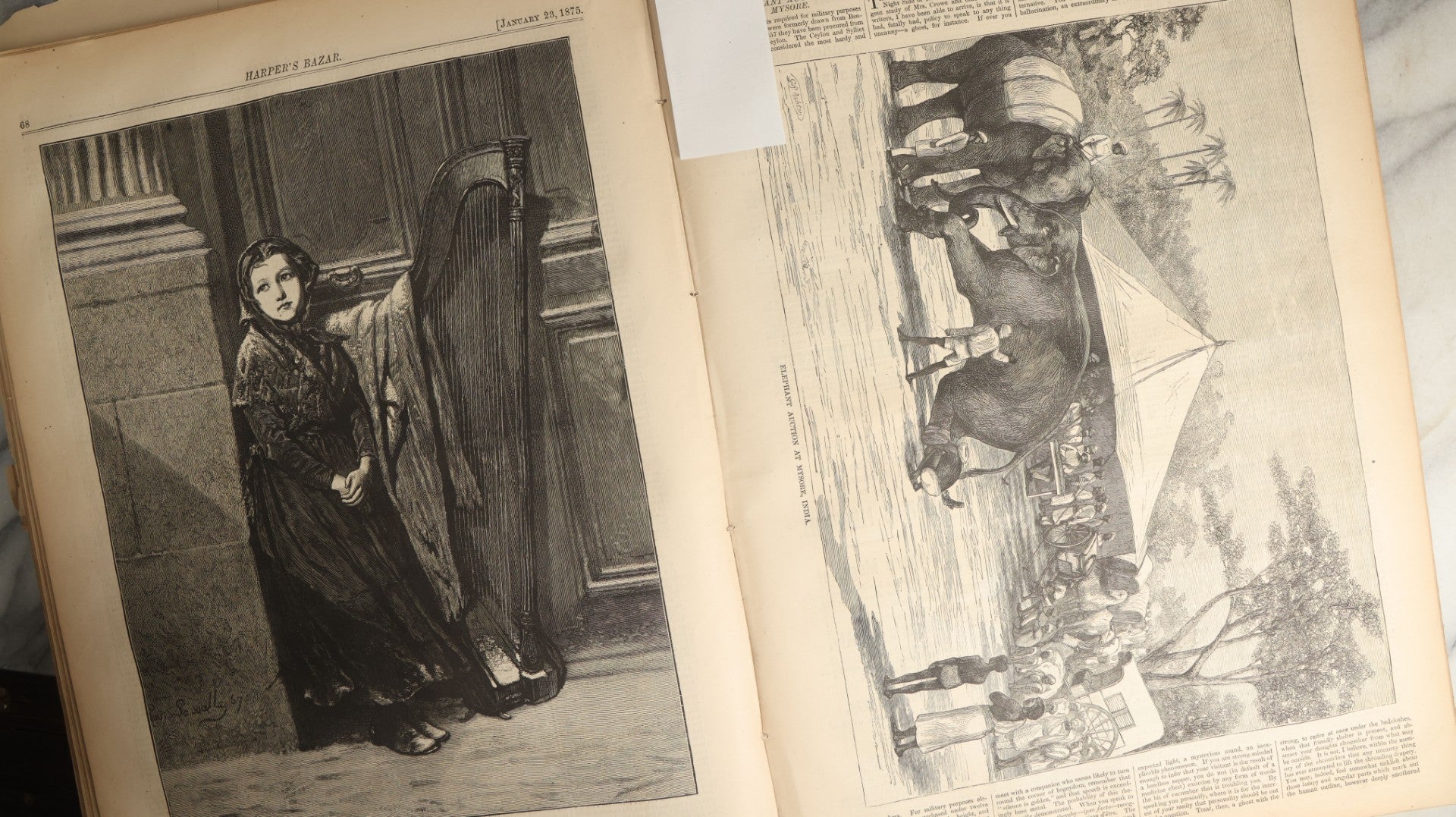 Lot 102 - Antique Harper's Bazaar Magazine Bound Compendium With Many Illustrations, Circa 1870s, Poor Craft Grade Condition