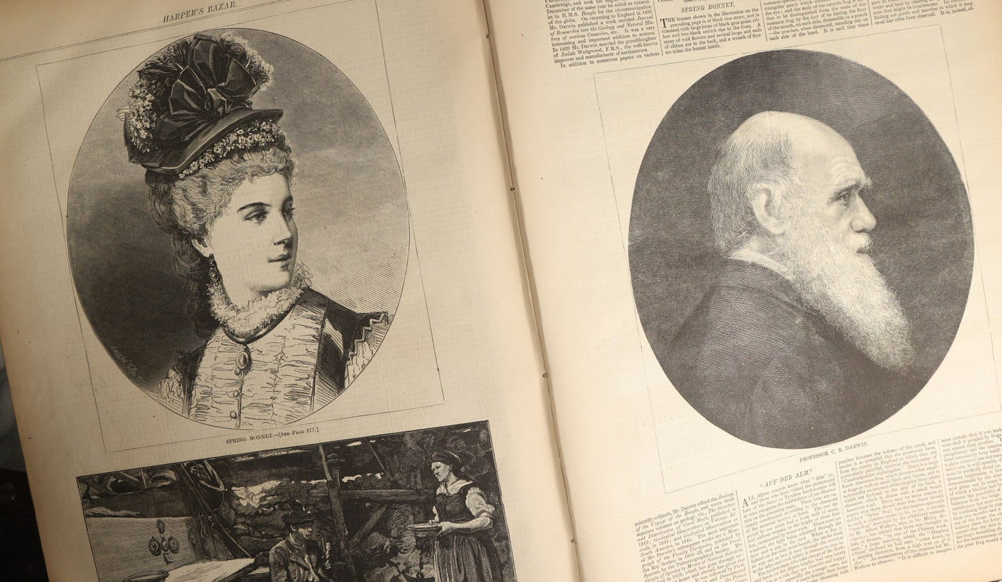 Lot 102 - Antique Harper's Bazaar Magazine Bound Compendium With Many Illustrations, Circa 1870s, Poor Craft Grade Condition