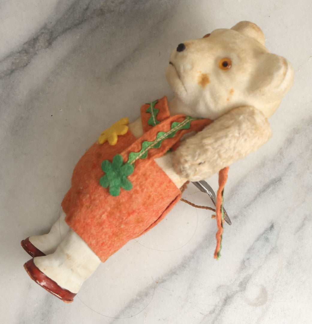 Lot 104 - Vintage Wind Up Dancing Bear In Lederhosen Toy, Likely German, Works, Moves Around Via Vibration, Overall Height 5-7/8"