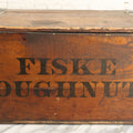 Lot 011 - Vintage Fiske Doughnuts Wooden Advertising Crate With Lift-Top Lid, Debossed Stenciled Lettering On Both Sides