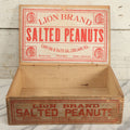 Lot 012 - Vintage Lion Brand Salted Peanuts Wooden Advertising Crate With Lift-Top Lid, Paper Label On Front And Interior Lid, Lion Fig & Date Co., Chicago, Illinois