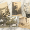Lot 162 - Grouping Of 6 Snapshot And Other Photos Of Boy In Uniform, Camping Trip, People By Lake, People Behind Wagon