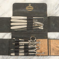 Lot 018 - Antique Sharp & Smith Surgical Instruments Kit In Fold Up Leather Case, 14 Pieces, As Found