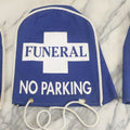 Lot 044 - Grouping Of Three Modern Blue Canvas Funeral Home No Parking Meter Covers
