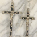 Lot 058 - Pair Of Vintage Pectoral Golgotha Crucifixes With Skull And Crossbones, Skull Of Adam Motif, 4-7/8" And 6-1/4" Heights