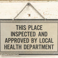 Lot 071 - Vintage Funeral Home Hanging Sign, "This Place Inspected And Approved By Local Health Department," With Chain, By E.V. Yeuell Co., Malden, Massachusetts