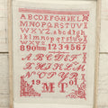 Lot 084 - Antique Needlework Sampler Dated 1901 With M.T. Initials, Red Thread On White, In Frame