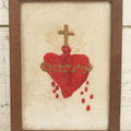 Lot 085 - Antique Embroidered Sacred Heart Religious Decor In Frame