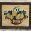 Lot 091 - Antique Watercolor Painted Fruit Basket Theorem With Grapes, Apples, And Pears, In Frame