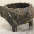 Lot 096 - Antique Asian Bronze Vessel Smudge Pot Incense Bowl With Leaf Motif
