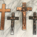 Lot 008 - Grouping Of Four Vintage Metal Funeral Casket Crucifixes Including Three With Jesus And One Without
