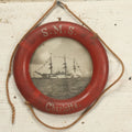 Lot 017 - Antique S.M.S. Charlotte Nautical Ship Photograph, Carl Speck, Photographer, Kiel, Germany, 1902, In Folk Art Life Preserver Frame