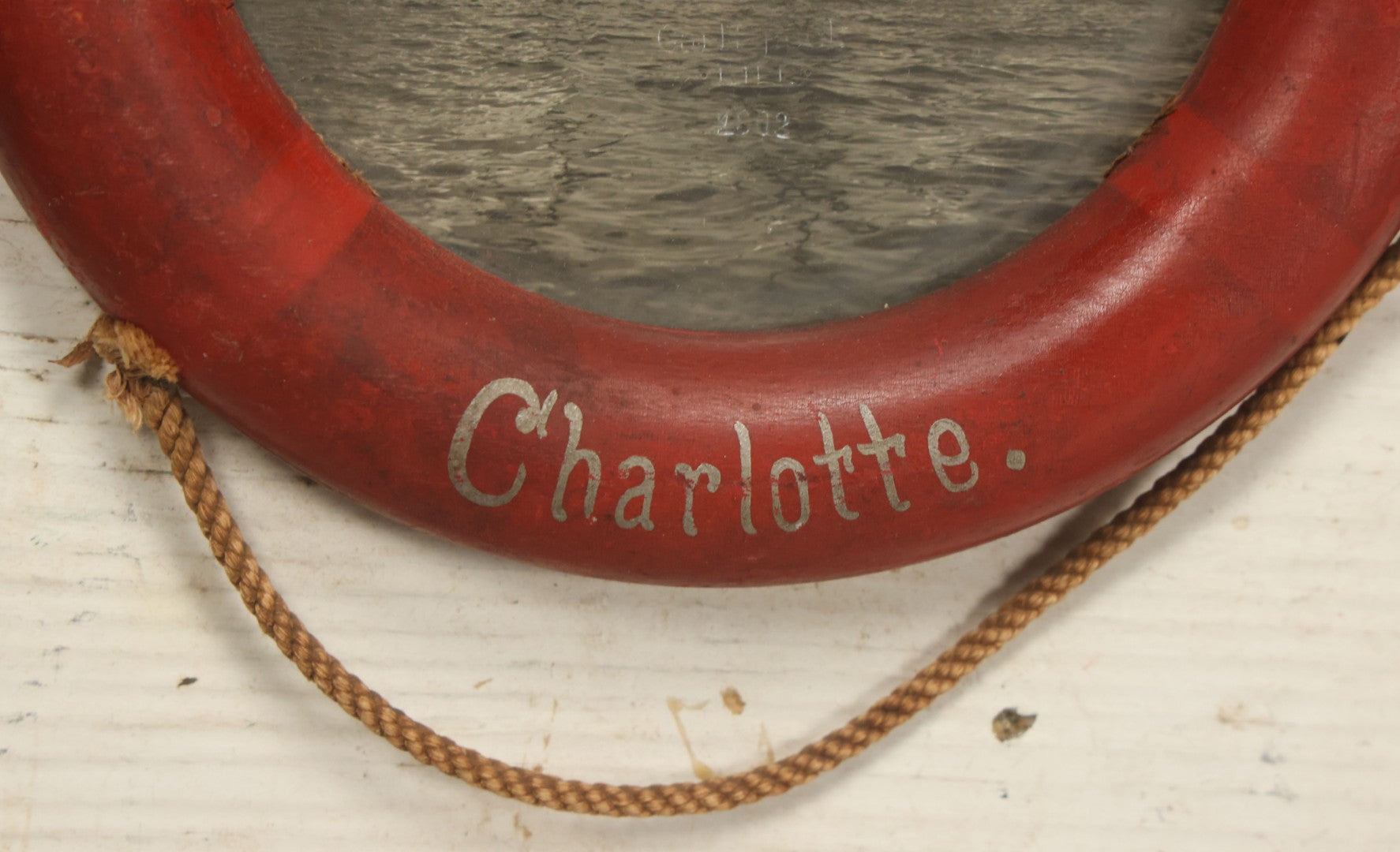 Lot 017 - Antique S.M.S. Charlotte Nautical Ship Photograph, Carl Speck, Photographer, Kiel, Germany, 1902, In Folk Art Life Preserver Frame