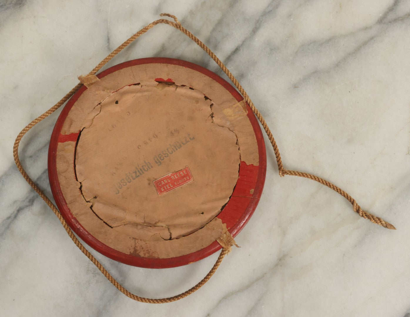 Lot 017 - Antique S.M.S. Charlotte Nautical Ship Photograph, Carl Speck, Photographer, Kiel, Germany, 1902, In Folk Art Life Preserver Frame